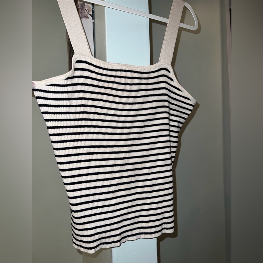 Beach Lunch Lounge Striped Ribbed Tank Top Black & Cream Large